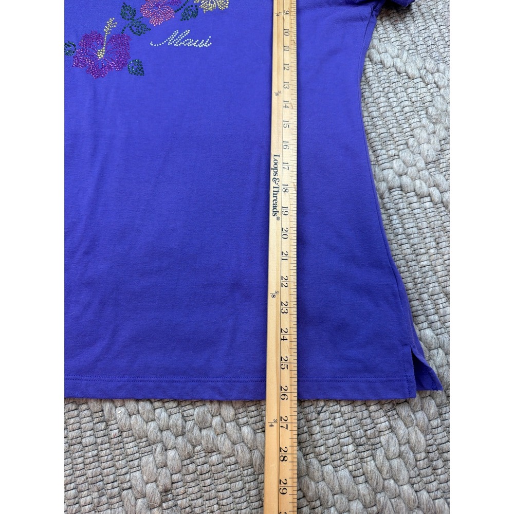 Toppy V-Neck T-Shirt Women Lg Purple Maui Rhinestone Hibiscus Floral Vtg - Picture 8 of 8